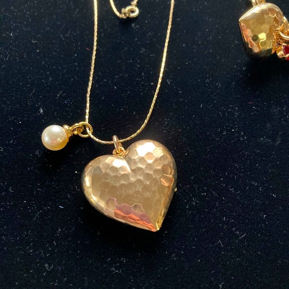 Rose Gold Heart Necklace & Bracelet Set White glass Pearl Ruby & Gold M details - Picture 7 of 7